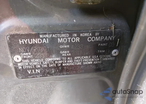2002 Hyundai Sonata Gls/Lx из США, поврежденный, VIN KMHWF35H02A588676